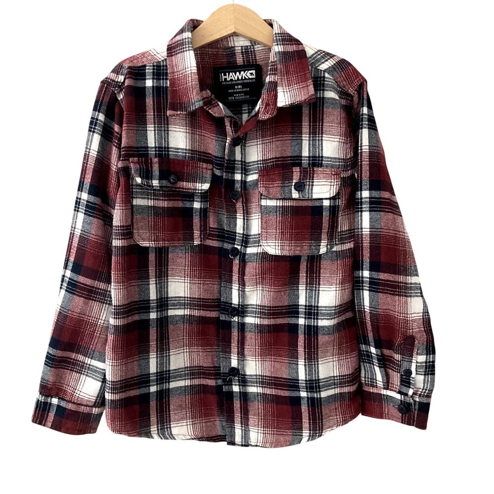 Tony Hawk Plaid Flannel Shirt Burgundy Red Black 8 Small